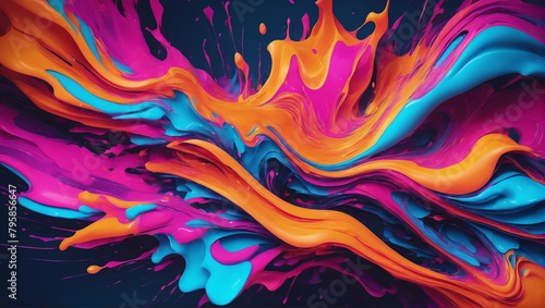 Abstract compositions featuring luminous liquid in electrifying shades like neon lime, electric blue, hot pink, and fluorescent orange, set against a backdrop of pulsating energy ULTRA HD 8K photo