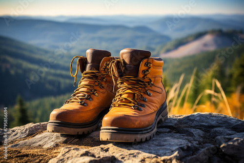 hiking boots in the mountains