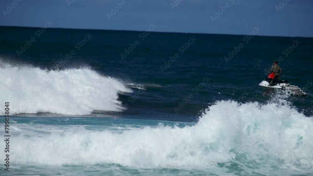 Epic surfer escaping pipeline - panning, wide shot Epic surfer escaping pipeline - panning, wide shot