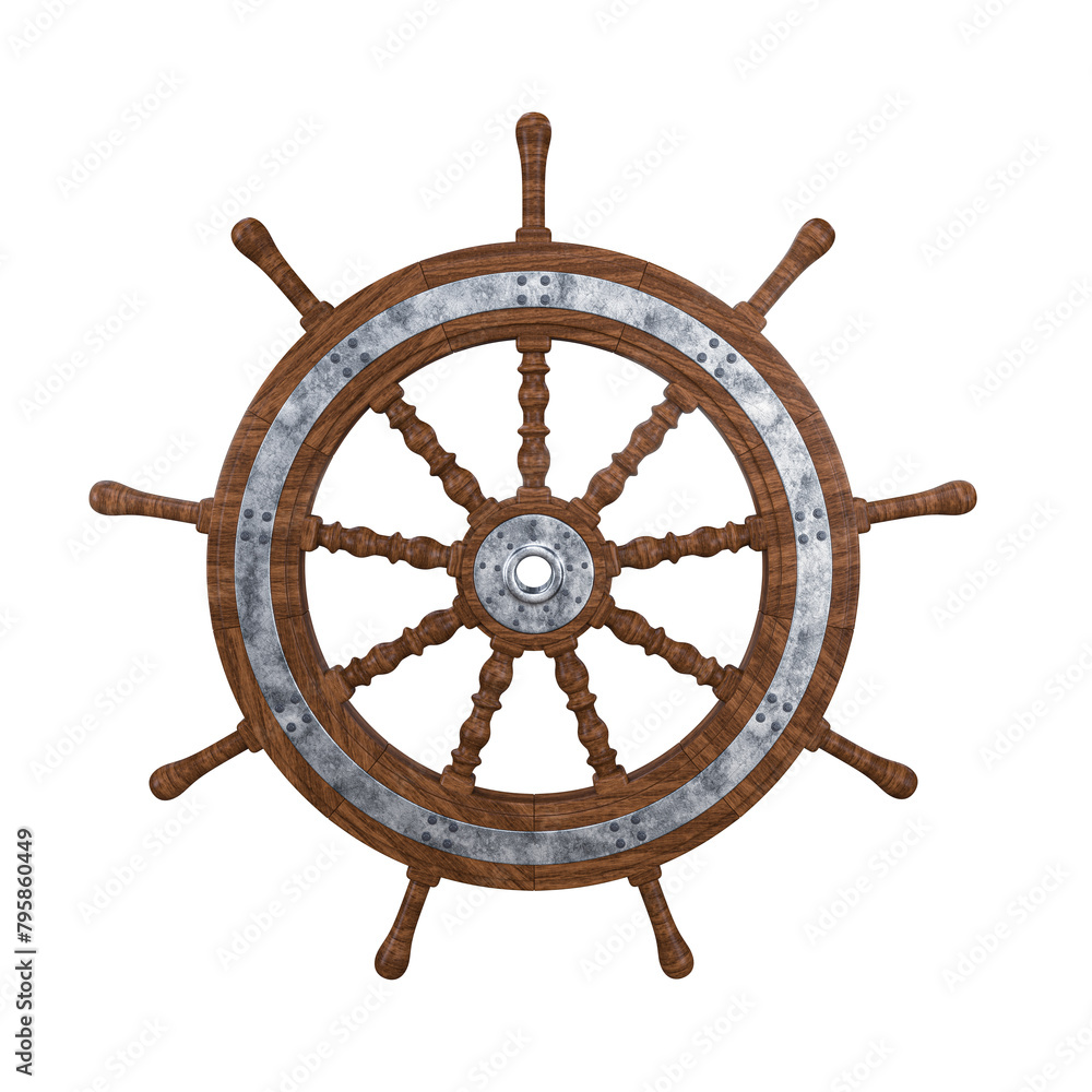 Ship steering wheel, 3d render