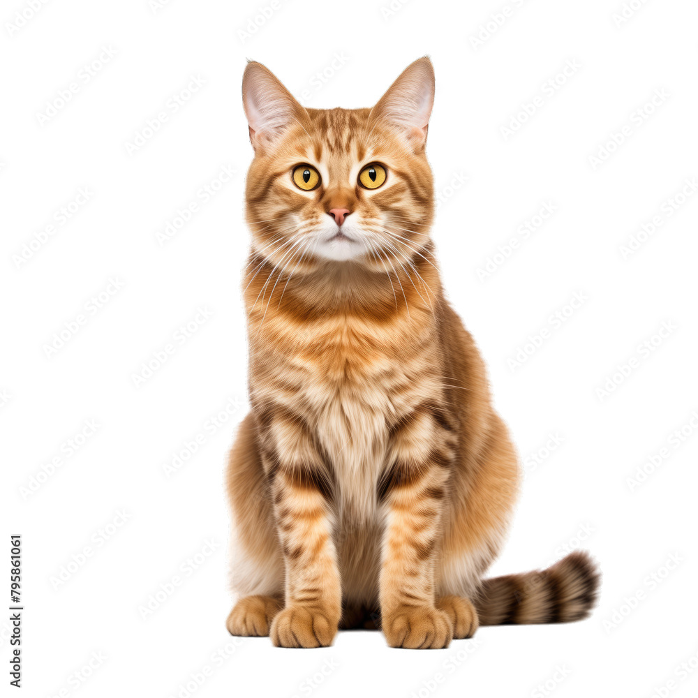 beautiful golden brown tabby house cat isolated on white background