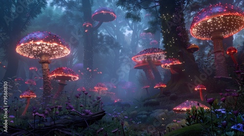 Mystical Glowing Mushrooms in the Enchanted Forest