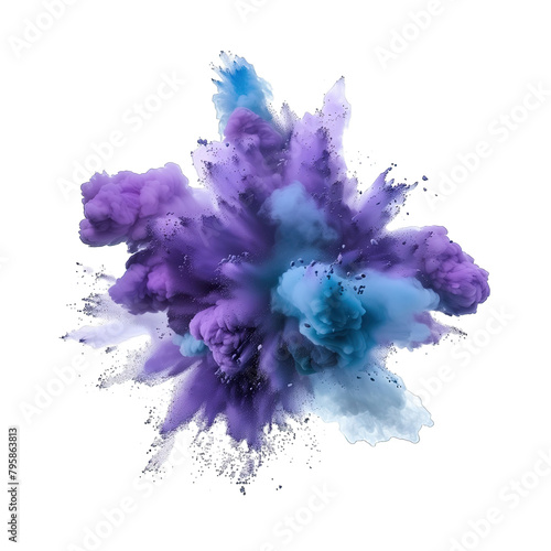bluepurple color powder explosion cloud isolated on white background