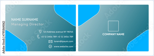 Set of double sided business card templates with illustration cube on a blue and white background . illustration of business card template
