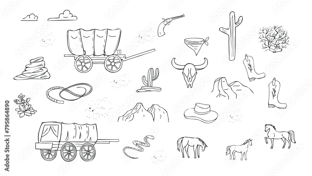 Simple drawing concept art sketches in the style of old-west elements