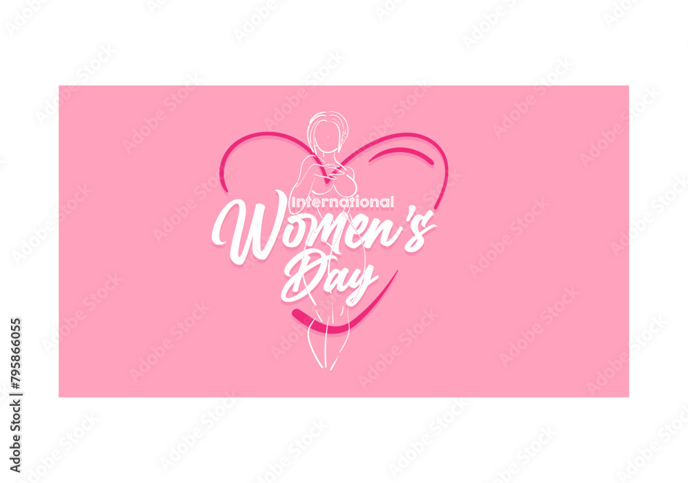 International Women's Day 8 march with frame of flower and leaves , doodle art style.