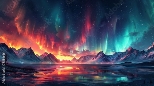Background illustration of a night sky with a fantastic aurora --ar 16:9 --stylize 750 Job ID: 8aedfe51-9862-4823-928a-a210a0411713