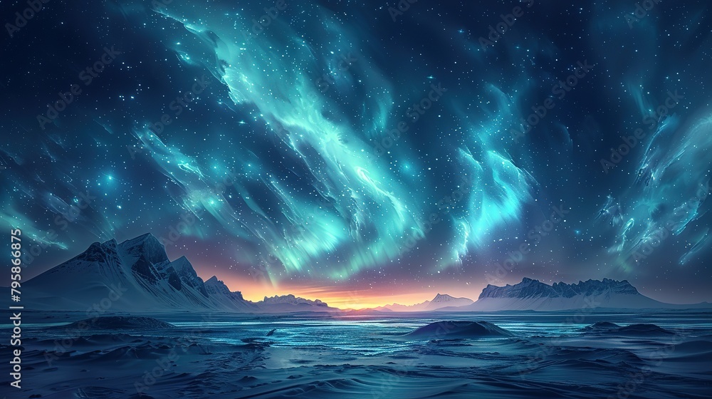 Background illustration of a night sky with a fantastic aurora --ar 16:9 --stylize 750 Job ID: 75d22735-0ad2-476d-ba0a-43e80ca4bd92
