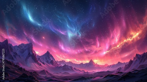 Background illustration of a night sky with a fantastic aurora --ar 16:9 --stylize 750 Job ID: 987bb274-0c0b-4c0f-97aa-1deee88537a6 © Jennifer