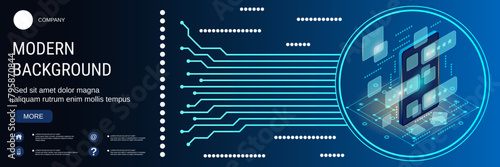 Digital technology banner vector design template. Application rating flat 3d isometric concept illustration