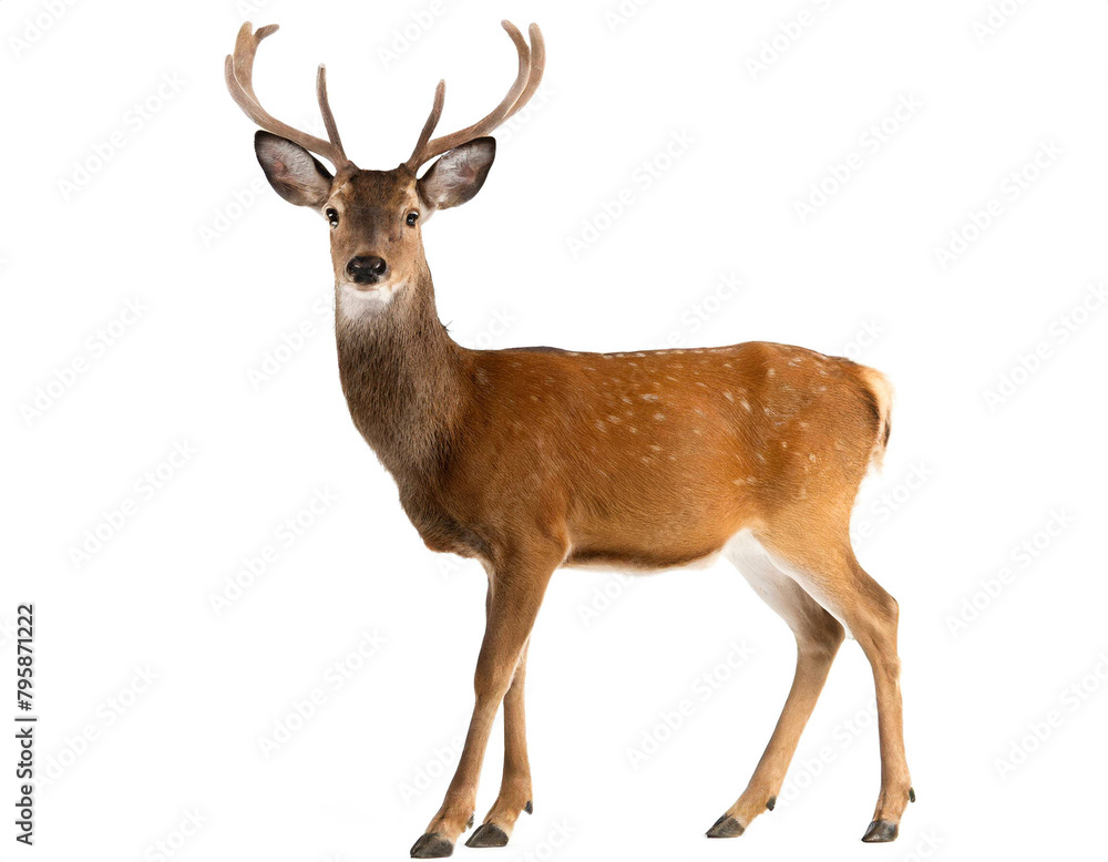 Hirsch auf vier beinen isoliert auf weißen Hintergrund, Freisteller Hirsch auf vier beinen isoliert auf weißen Hintergrund, Freisteller