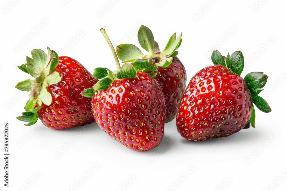 strawberries isolated on white background, clipping path, full depth of field - generative ai strawberries isolated on white background, clipping path, full depth of field - generative ai