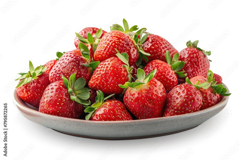 strawberries isolated on white background, clipping path, full depth of field - generative ai strawberries isolated on white background, clipping path, full depth of field - generative ai