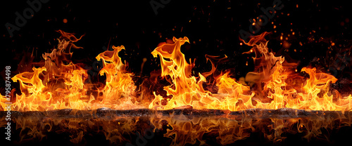 fire in the fireplace, Freeze motion of fire flames isolated on black background.