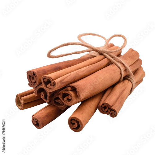 cinnamon sticks tied with rope isolated on white background