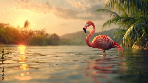 Majestic flamingo poised in the water with a backdrop of exquisite natural landscapes, perfect for 4K wallpaper.