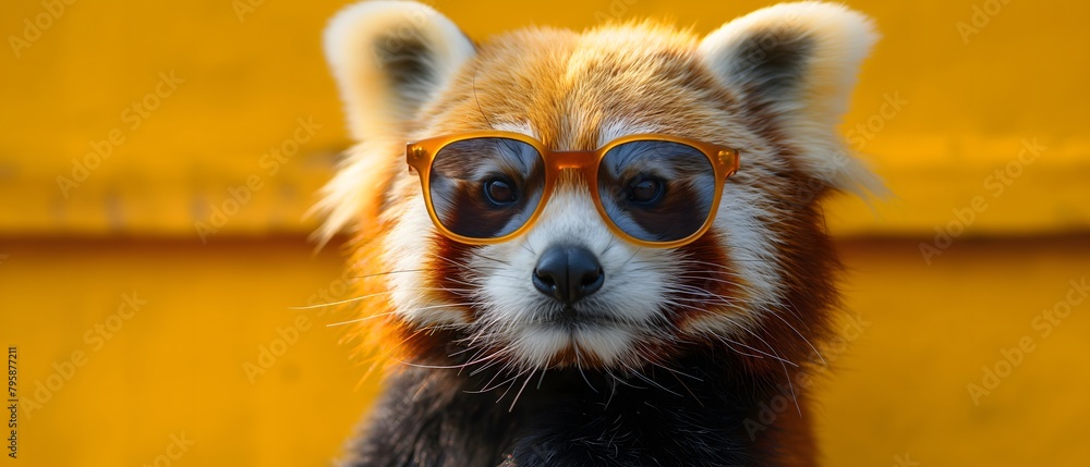 Red Panda (Ailurus) with really cool sunglasses, yellow background Red Panda (Ailurus) with really cool sunglasses, yellow background