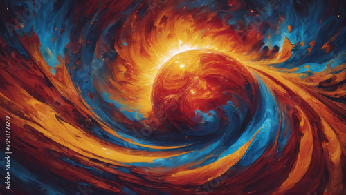 Dynamic visuals of swirling and merging fluid shapes in a spectrum of solar-inspired colors, including fiery red, solar flare orange, sunburst yellow, and cosmic blue ULTRA HD 8K
