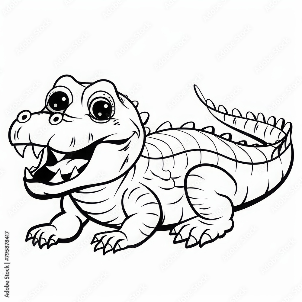 Fototapeta premium coloring pages or books for children, Cute and funny coloring page, simple cartoon illustration, outline picture for coloring kid book, illustration of crocodile