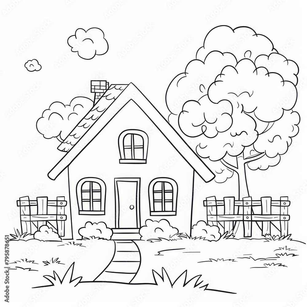 Fototapeta premium coloring pages or books for children, Cute and funny coloring page, simple cartoon illustration, outline picture for coloring kid book, illustration of house