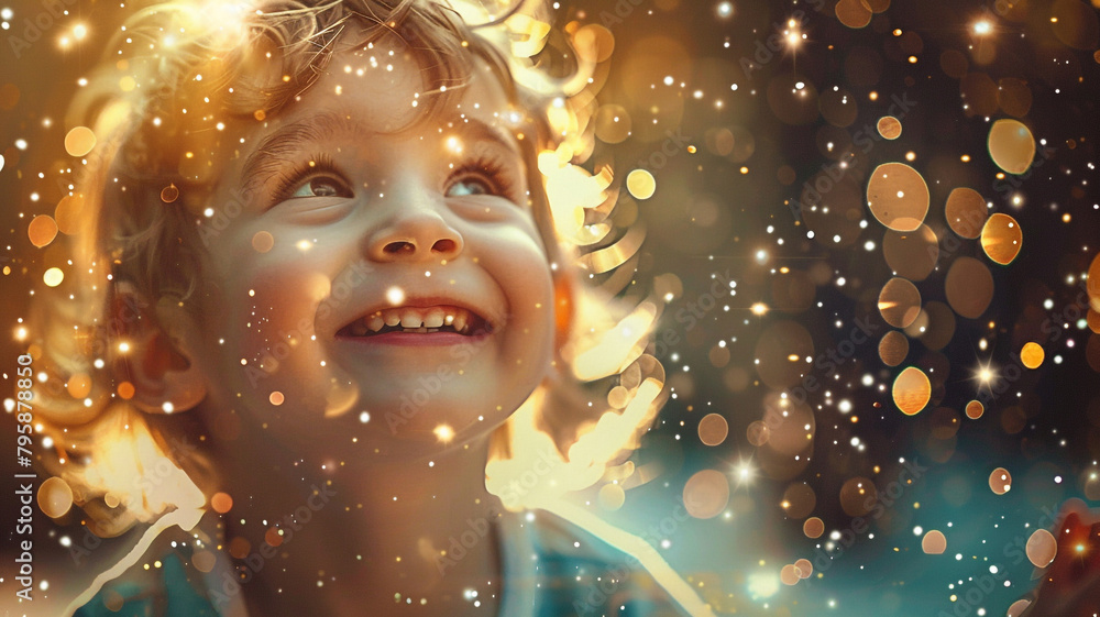 World Children's Day concept. Photo portrait of happy baby boy seeing to the up World Children's Day concept. Photo portrait of happy baby boy seeing to the up