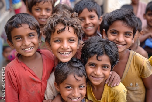 Group of happy indian kids smiling and looking at the camera.