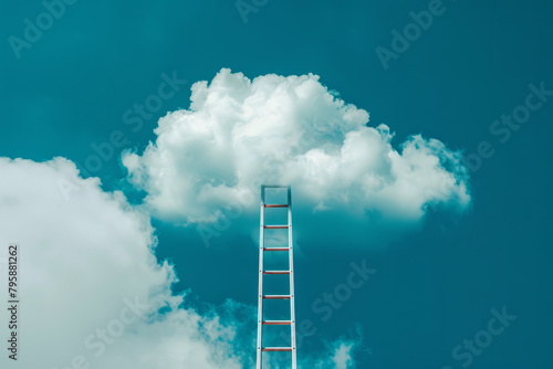 A ladder reaching up to a cloud, symbolizing cloud computing advancement