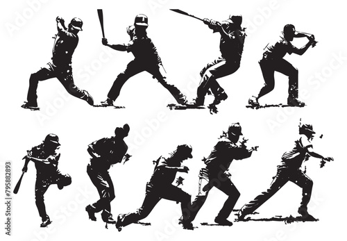 baseball players silhouettes collection playing hitting the ball 
