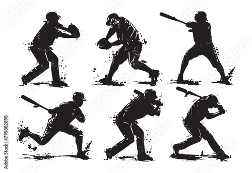 silhouettes of baseball players hitting the ball 