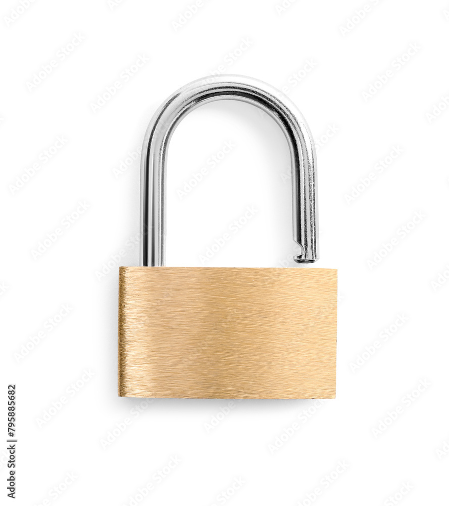 Steel padlock isolated on white, top view Steel padlock isolated on white, top view
