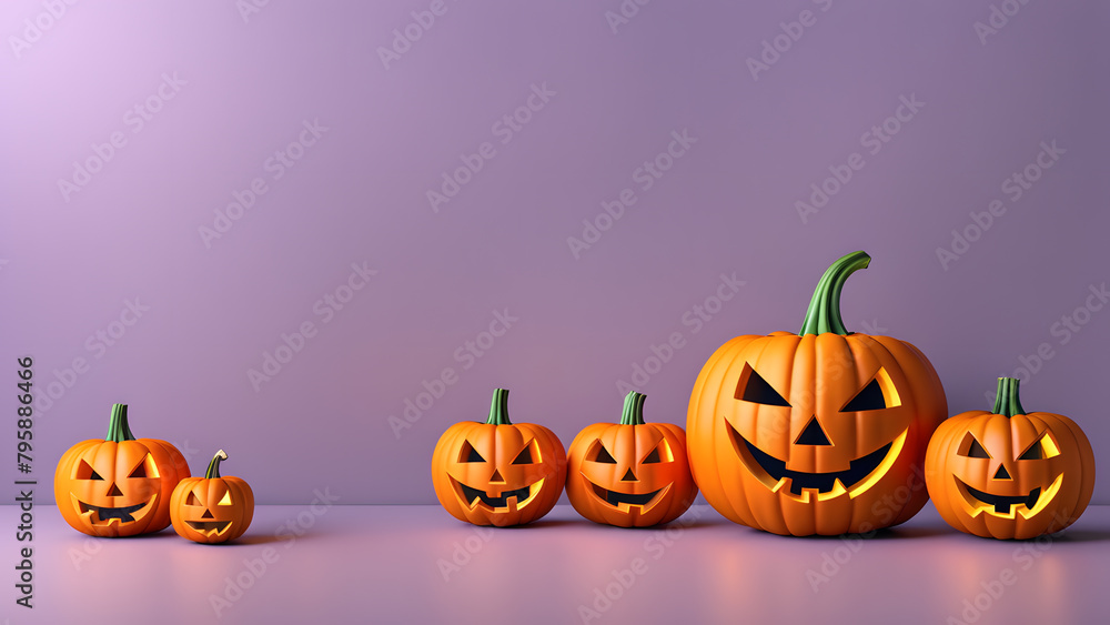 A row of pumpkins with their faces lit up A row of pumpkins with their faces lit up