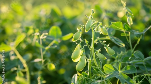 Field of fresh green peas with leaves
