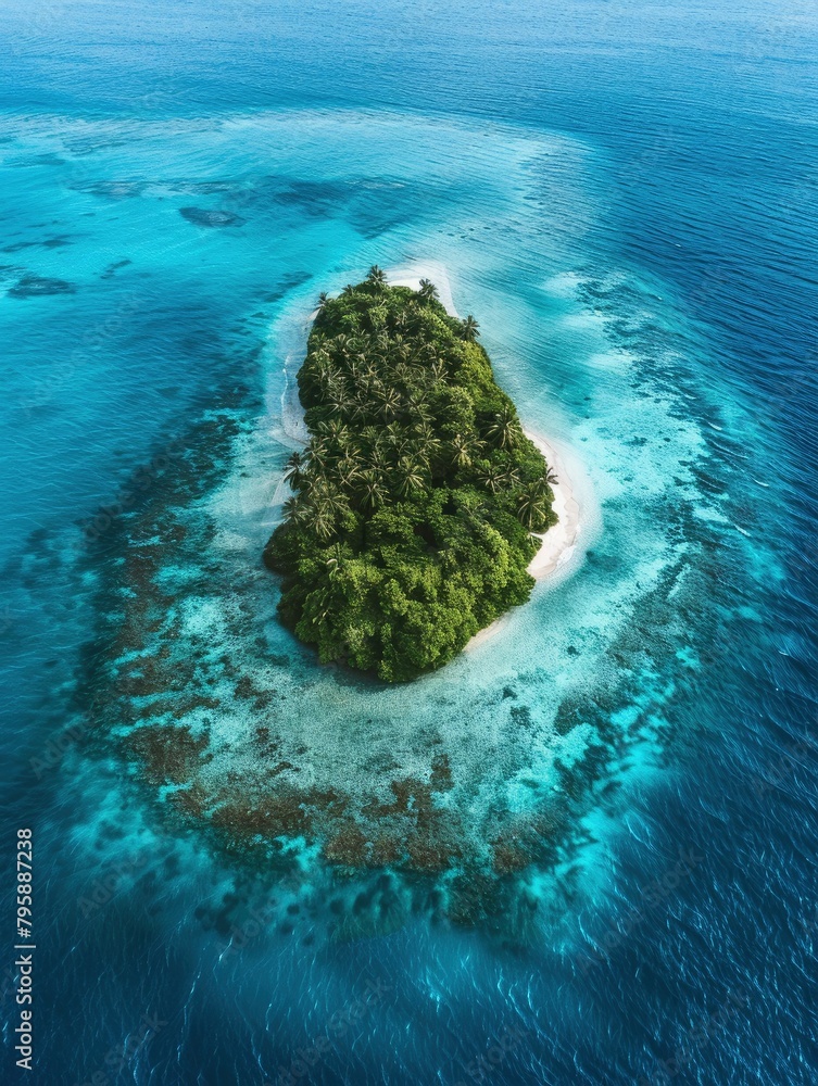 Maldives,Gaafu Alif Atoll,Indian ocean,Aerial view of uninhabited island in Gaafu Alif Atoll - generative ai