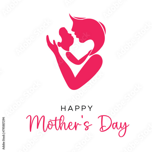 A mother and her child are kissing  with a lot of love and tenderness. Mother's day, holiday concept. Isolated on white background. vector design.