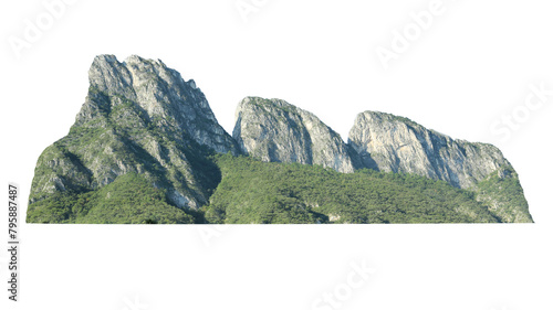 Beautiful mountain with green trees isolated on white