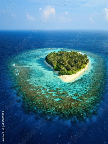 Maldives,Gaafu Alif Atoll,Indian ocean,Aerial view of uninhabited island in Gaafu Alif Atoll - generative ai © Nia™