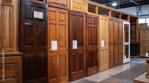 Market display of wood cabinet doors, a journey from sleek modern designs to timeless vintage