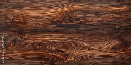 A wooden surface with a grainy texture and a dark brown color
