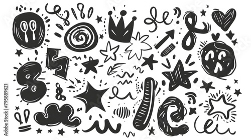 Whimsical Abstract Doodles and Sketches in Monochrome Patterns © pisan thailand