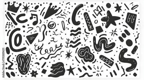 Vibrant Monochrome Abstract Shapes and Doodles Playful Design Composition