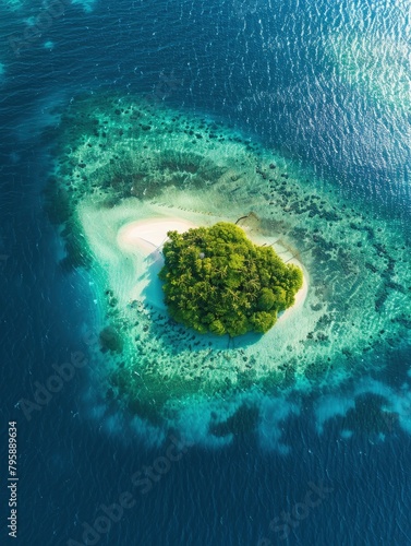 Maldives,Gaafu Alif Atoll,Indian ocean,Aerial view of uninhabited island in Gaafu Alif Atoll - generative ai