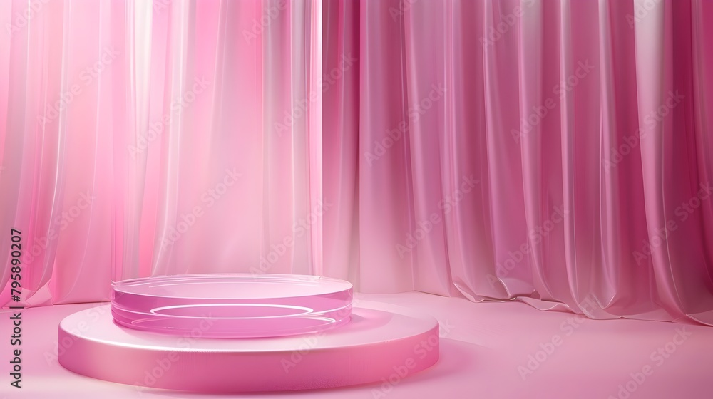Elegant Pink Podium Stage with Vibrant Backdrop for Product Showcase or Fashion Display