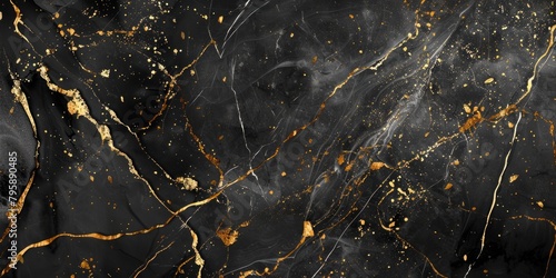Golden Veins: A Black Marble Wall Adorned with Glistening Gold Streaks, Nature's Gilded Masterpiece.