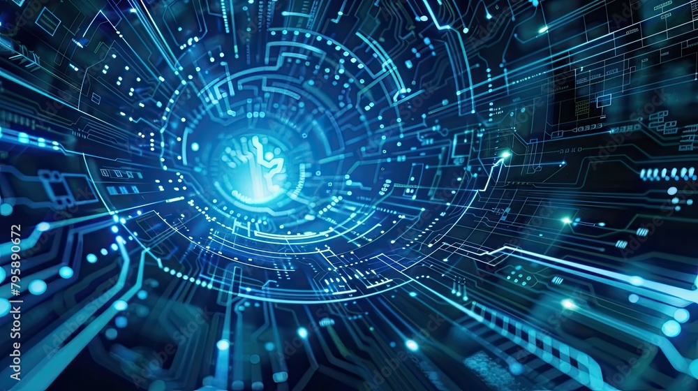 world binary circuit board future technology, blue hud cyber security concept background AI generated world binary circuit board future technology, blue hud cyber security concept background AI generated