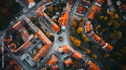Early Morning Drone Sweep Over Historic Fussen Townscape Bavaria Germany photo