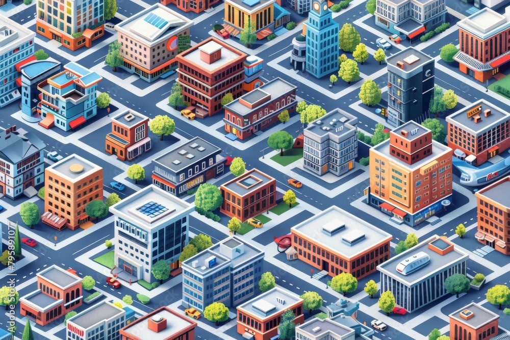 A cityscape with many buildings and cars A cityscape with many buildings and cars