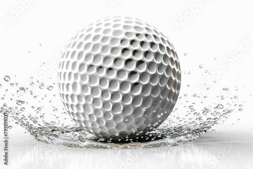 A white golf ball with a wet surface