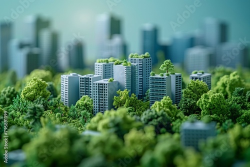City with tall buildings and trees growing on them © top images