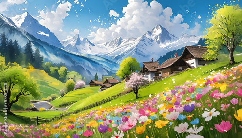 山里の春の風景