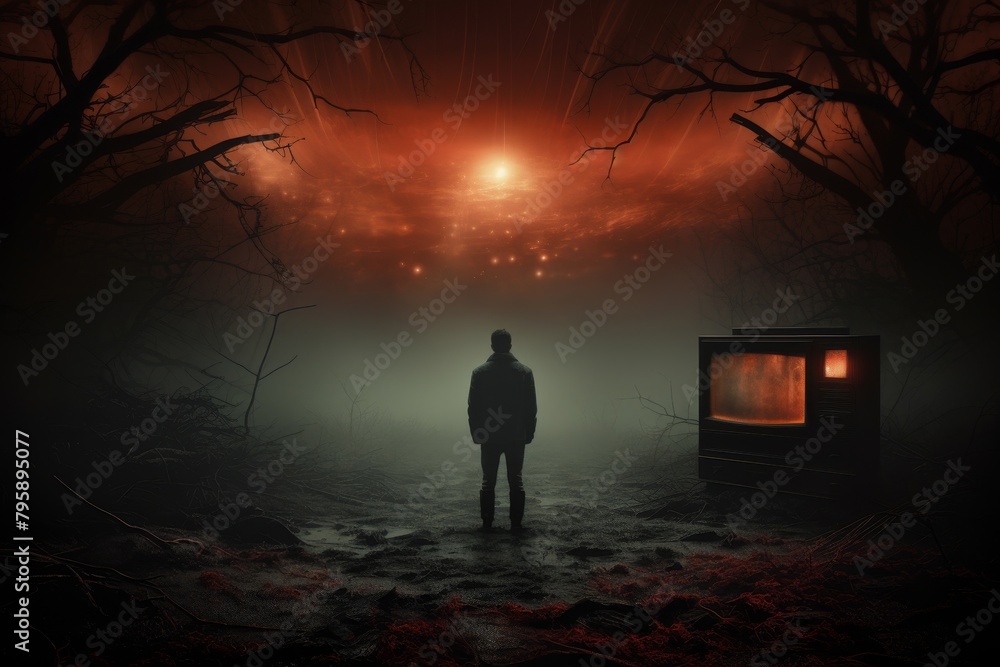 Haunting TV show poster with a gradient from ghostly white to deep grey, setting the tone for a series filled with suspense and supernatural elements Haunting TV show poster with a gradient from ghostly white to deep grey, setting the tone for a series filled with suspense and supernatural elements